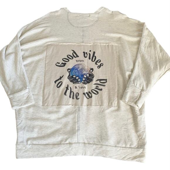 Via Penny Lane Reworked Good Vibes to the World Upcycled Oversized Fit Shirt Sm - Picture 2 of 12